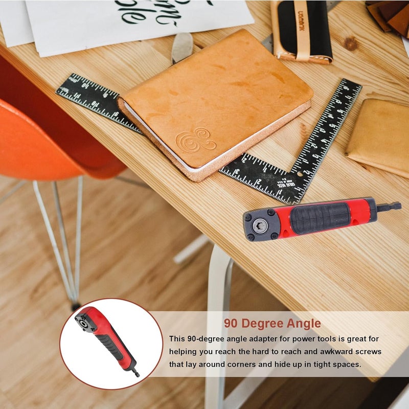 Ragyzity Right Angle Drill Attachment Electric Screwdriver Repair 90 Degree Corner Device, ABS Handle Screwdriver Socket Adapter Shockwave Impact Duty Right Angle Attachment (Red,black) - Image 4